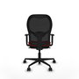 Silla de oficina Jorquera con mecanismo Sincro tapizada con Similpiel color Rojo y malla color Negro. Equipada con lumbar 1D, Brazos 1D y Ruedas 65mm nailon