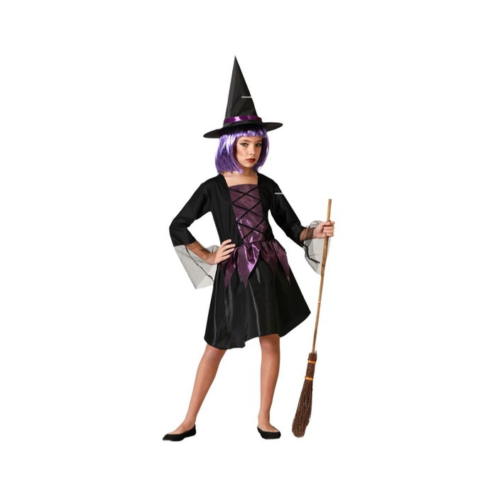 Disfraz Infantil de Bruja con Vestido Corto Morado y Sombrero 3-4 Años - Halloween
