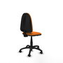 Silla de oficina Aýna con mecanismo Contacto permanente básico tapizada con Similpiel color Naranja. Equipada con Base poliamida negra, Sin brazos y Ruedas de parqué