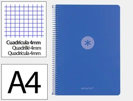 Antartik Cuaderno Espiral A4 Tapa Foam 80 Hojas 90g Cuadro 4mm con Margen Color Azul