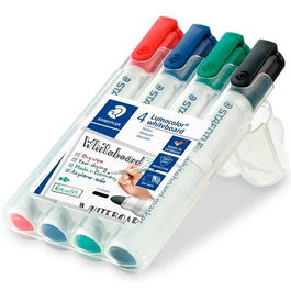 Staedtler Lumocolor Rotuladores Pizarra Blanca Punta Redonda Estuche 4 Ud Negro Azul Verde Rojo