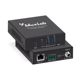 MUXLAB Kit De Extensión USB-C 4 Puertos USB 3.2 Transmisor-Receptor, Extensión de Señal Hasta 100m, Negro