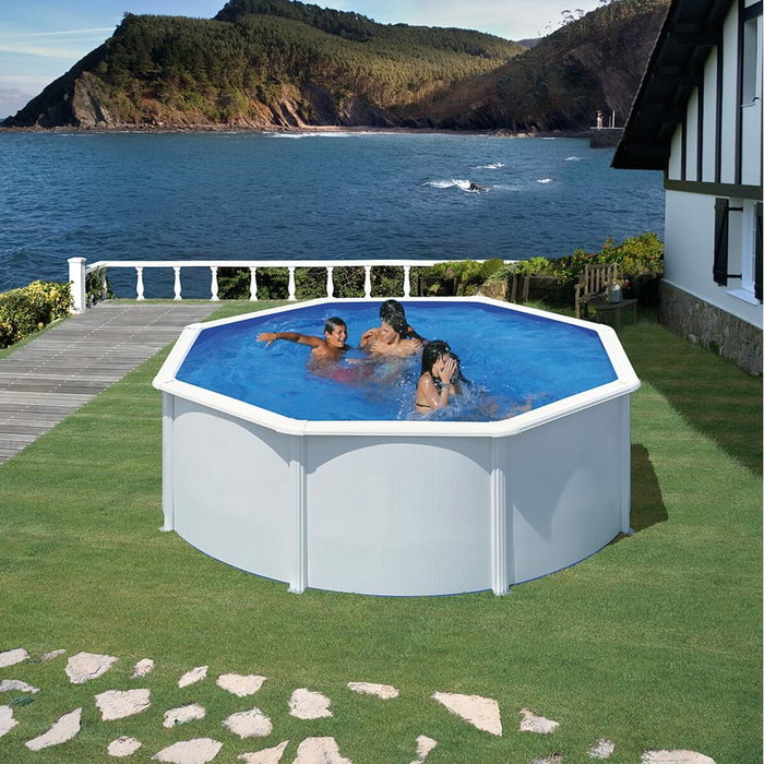Gre Piscina Redonda con Pared de Acero y Chapa Blanca ø350 x 120 cm