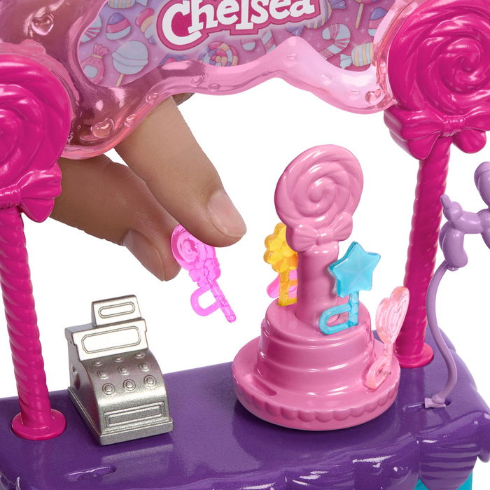 Barbie Muñeca Chelsea y su Tienda de Dulces HRM07 Mattel Conjunto de Juego Puesto de Piruletas con Accesorios Barbie Muñeca Chelsea y su Tienda de Dulces HRM07 Mattel Conjunto de Juego Puesto de Piruletas con Accesorios