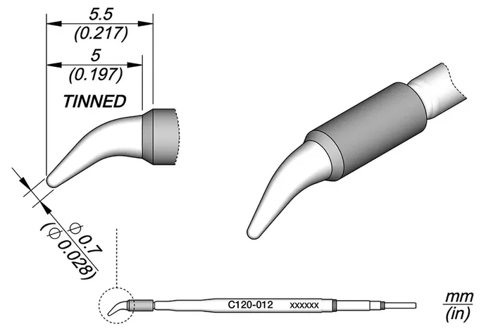 JBC TOOLS Pico cono acodado 0,7x5mm JBC TOOLS Pico cono acodado 0,7x5mm