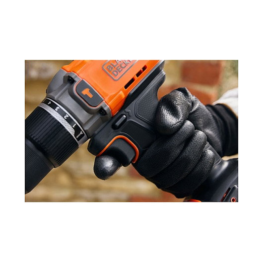 Black & Decker BCD383D1XK-QW Taladro Percutor Atornillador 18V 2Ah Batería, Pistola, Capacidad 13mm, Color Naranja