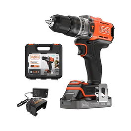 Black & Decker Taladro Percutor Atornillador a Batería 18V 2Ah BCD383D1XK, Capacidad 13mm, 2 Velocidades, Incluye Batería y Cargador