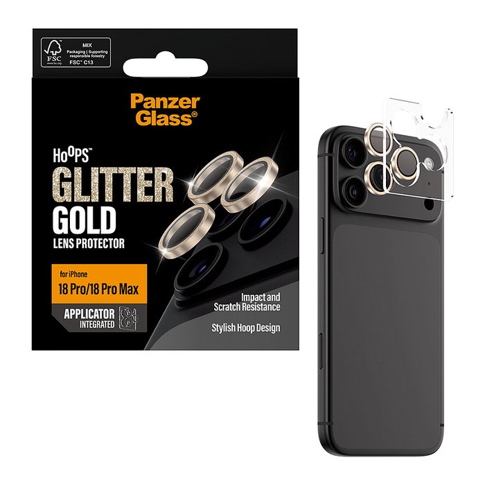 PanzerGlass PanzerGlass Hoops Camera Lens Protector Glitter Gold para iPhone 18 Pro y 18 Pro Max