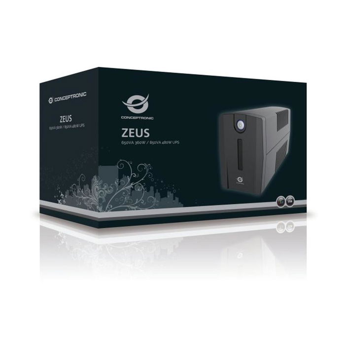 Conceptronic ZEUS01ES SAI/UPS 360 W 650 VA Interactivo, 220-240V, Color Negro, Factor de Forma Compacto