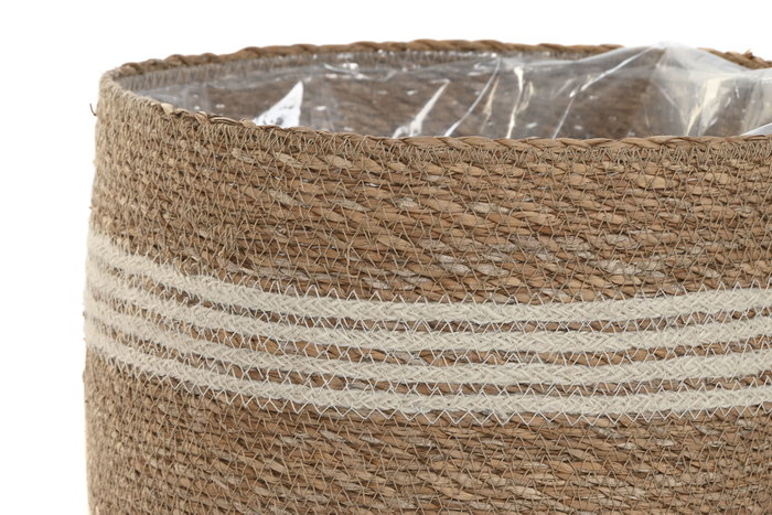 DKD Home Decor Set de 6 Maceteros Seagrass y Yute Natural y Blanco