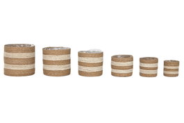 DKD Home Decor Set de 6 Maceteros Seagrass y Yute Natural y Blanco