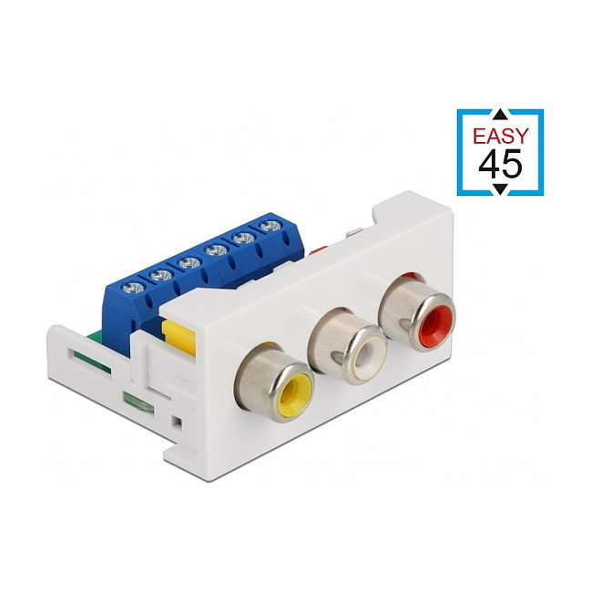 DeLOCK Módulo Easy 45 con 3 puertos RCA hembra, 22,5 x 45 mm DeLOCK Módulo Easy 45 con 3 puertos RCA hembra, 22,5 x 45 mm