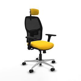 PIQUERAS Y CRESPO Alfera Silla de Oficina con Malla Negra y Asiento Amarillo