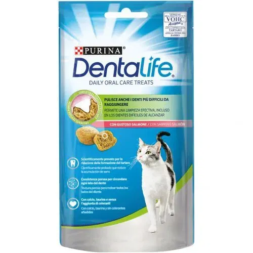 Purina Dentalife Feline Dailyoral Care Sabor Salmón 8 x 40 g - Snacks para Gato, Reducción de Sarro Purina Dentalife Feline Dailyoral Care Sabor Salmón 8 x 40 g - Snacks para Gato, Reducción de Sarro