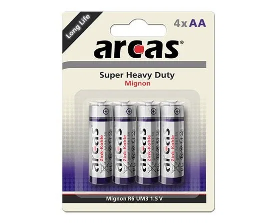 Arcas Batería 107 00406 - 4 Pilas AA de 1.5V Zinc-Carbono, 960 mAh, No Recargable