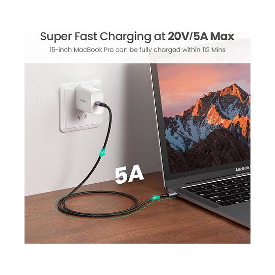 Ugreen Cable USB-C a USB-C 100W Trenzado Negro Ugreen Cable USB-C a USB-C 100W Trenzado Negro