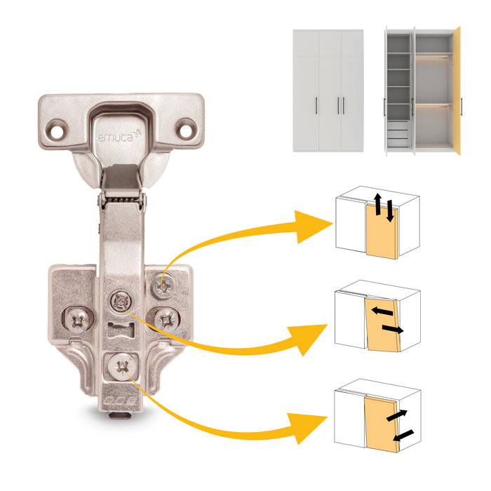 Emuca Lote de 20 bisagras rectas X92 con cierre suave y suplementos montaje mixto, Diámetro 5x9.5mm, Altura 0, Acero, Níquel