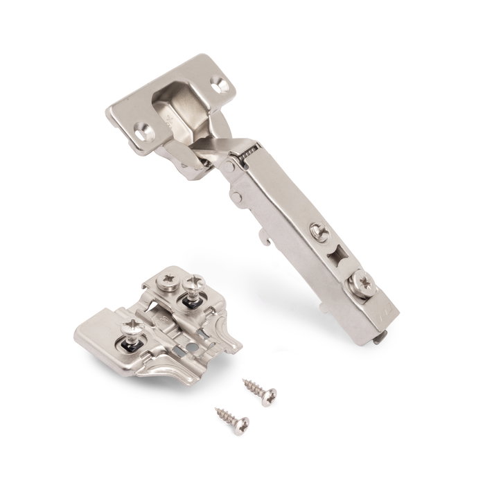 Emuca Lote de 20 bisagras rectas X92 con cierre suave y suplementos montaje mixto, Diámetro 5x9.5mm, Altura 0, Acero, Níquel