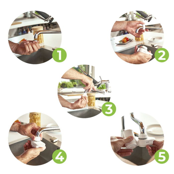 Laica Filtro para grifo Venezia R60A Hidrosmart, Blanco, Mantiene Minerales, Reduce Microplásticos y Cloro, App Wellness