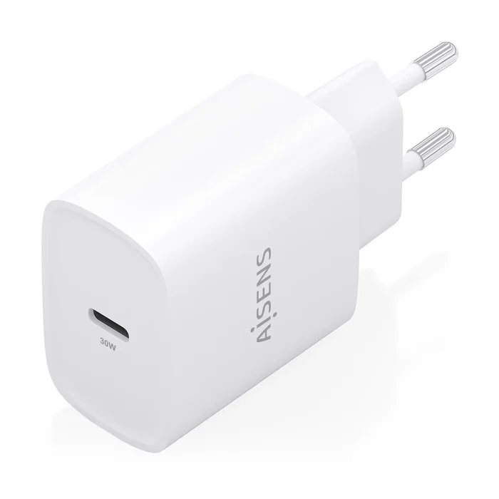 Aisens A110-0950 Cargador GaN USB-C 30W con Tecnología PD 3.0 y PPS para Carga Rápida Universal de Portátiles y Móviles - Blanco