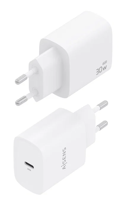 Aisens A110-0950 Cargador GaN USB-C 30W con Tecnología PD 3.0 y PPS para Carga Rápida Universal de Portátiles y Móviles - Blanco