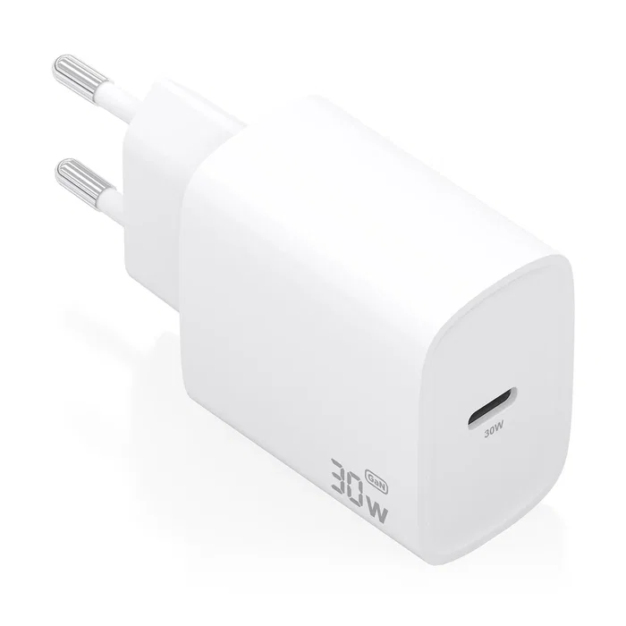 Aisens A110-0950 Cargador GaN USB-C 30W con Tecnología PD 3.0 y PPS para Carga Rápida Universal de Portátiles y Móviles - Blanco