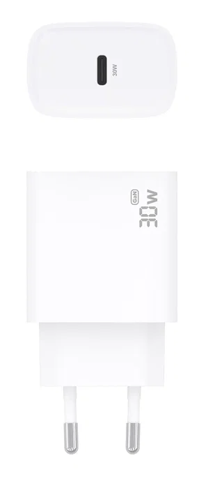 Aisens A110-0950 Cargador GaN USB-C 30W con Tecnología PD 3.0 y PPS para Carga Rápida Universal de Portátiles y Móviles - Blanco