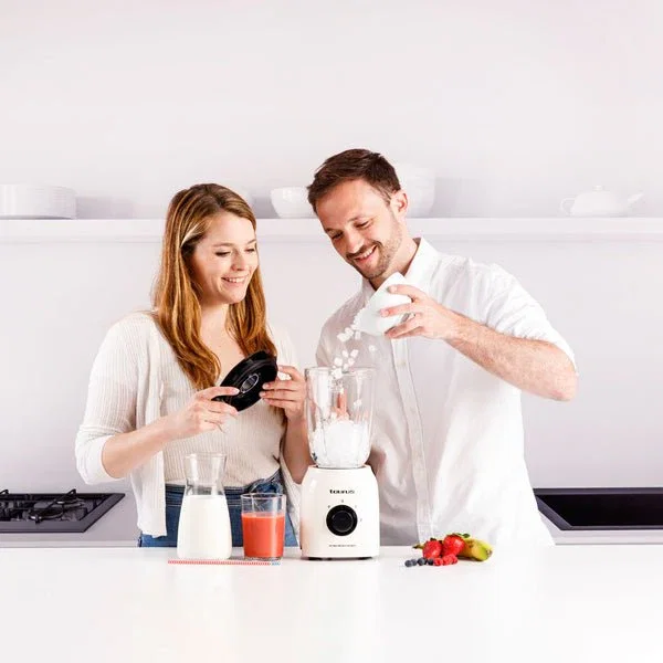 Taurus Optima Vintage 1500MAX Batidora de Vaso 1500W, Jarra de Vidrio 1.8L (1.5L útil), 4 Cuchillas Acero Inoxidable, Pica Hielo, 21500 rpm, 2 Velocidades + Turbo, Color Crema