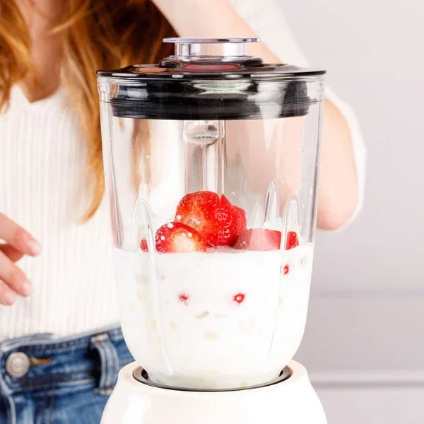 Taurus Optima Vintage 1500MAX Batidora de Vaso 1500W, Jarra de Vidrio 1.8L (1.5L útil), 4 Cuchillas Acero Inoxidable, Pica Hielo, 21500 rpm, 2 Velocidades + Turbo, Color Crema