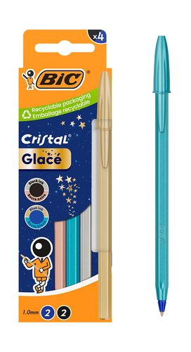 BIC Cristal Glace Bolígrafo 1.0mm Pack de 4 Unidades BIC Cristal Glace Bolígrafo 1.0mm Pack de 4 Unidades