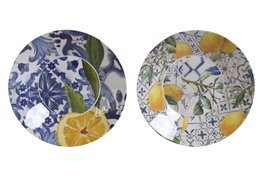 DKD Home Decor Plato de Melamina Azulejos 2 Surtido Azul y Amarillo