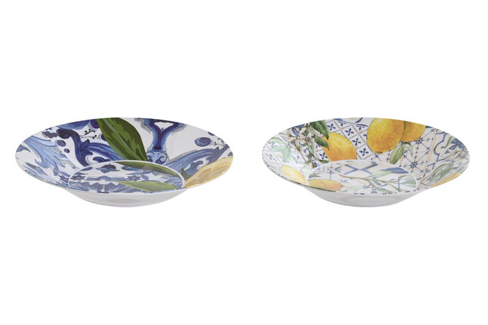 DKD Home Decor Plato de Melamina Azulejos 2 Surtido Azul y Amarillo DKD Home Decor Plato de Melamina Azulejos 2 Surtido Azul y Amarillo