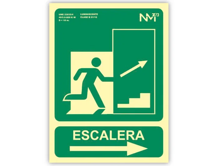 Archivo 2000 Señal Salida Emergencia Escalera Sube Derecha PVC Verde Luminiscente 224x300 mm