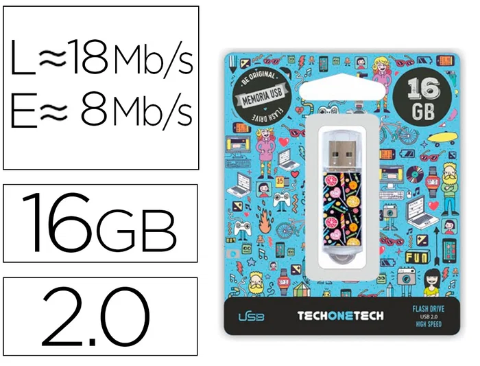 Techonetech Memoria USB Flash Drive 16 GB 2.0 Candy Pop Techonetech Memoria USB Flash Drive 16 GB 2.0 Candy Pop
