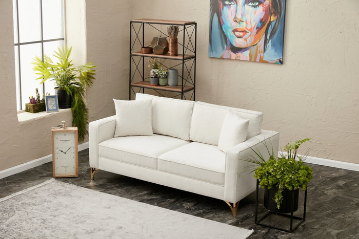 Atelier Del Sofa Sofá de 2 Plazas Berlin, Crema y Dorado, Ancho 180 cm, Alto 83 cm, Profundo 91 cm