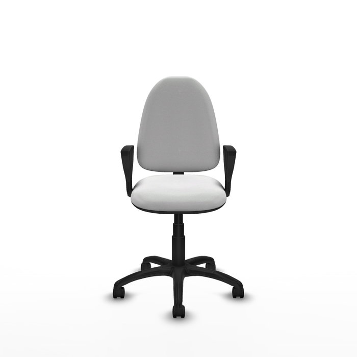 Silla de oficina Aýna con mecanismo Contacto permanente básico tapizada con Tela color Blanco. Equipada con Base poliamida negra, Brazos fijos y Ruedas de nailon 50 mm