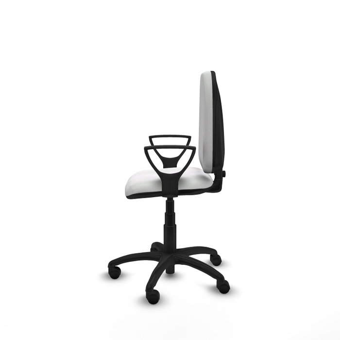 Silla de oficina Aýna con mecanismo Contacto permanente básico tapizada con Tela color Blanco. Equipada con Base poliamida negra, Brazos fijos y Ruedas de nailon 50 mm