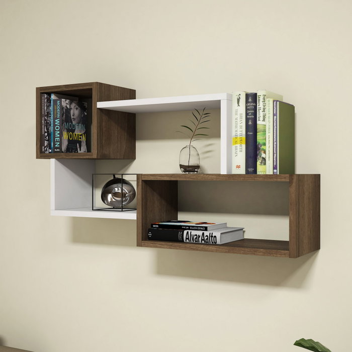Hanah Home Estantería de Pared Blanca y Nogal 90.6cm Ancho x 51cm Alto x 20cm Profundidad