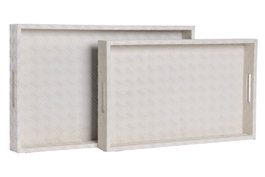 DKD Home Decor Set de 2 Bandejas de PU y Madera Blanco 44x27x4 cm