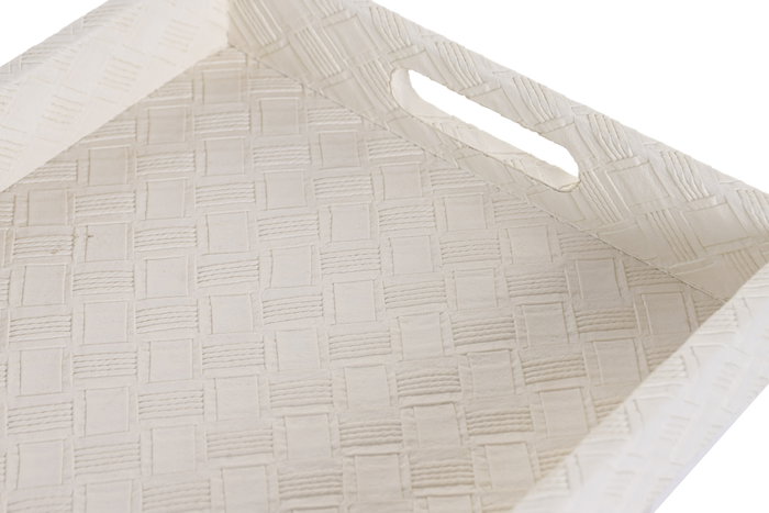 DKD Home Decor Set de 2 Bandejas de PU y Madera Blanco 44x27x4 cm