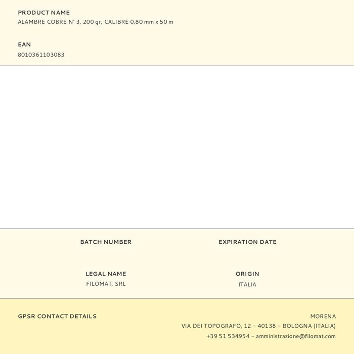 Filgraf Alambre Cobre Nº 3, 200 gr, Calibre 0,80 mm x 50 m