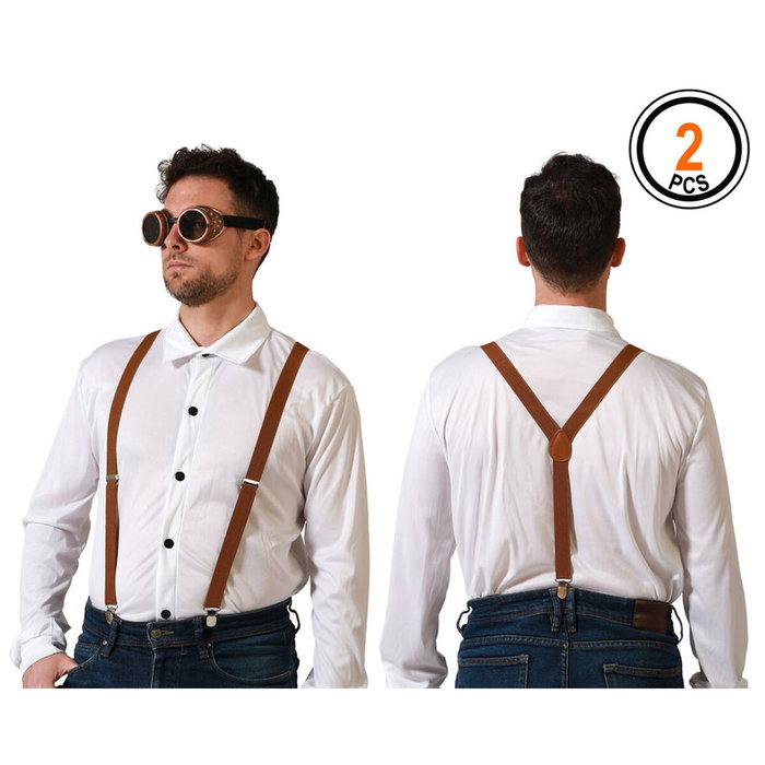Gafas con Tirantes Marrones de Sol Disfraz Vintage Set 2 Piezas para Look Retro Steampunk