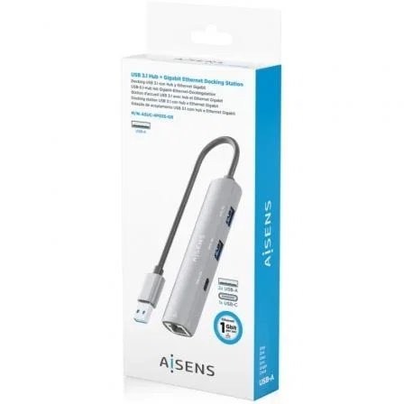 Aisens ASUC-4P035-GR Hub USB Tipo-C 3.1 Gen1 a Ethernet Gigabit con 2 USB-A y 1 USB-C, Gris