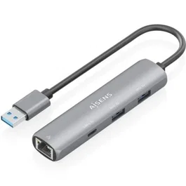 Aisens ASUC-4P035-GR Hub USB Tipo-C 3.1 Gen1 a Ethernet Gigabit con 2 USB-A y 1 USB-C, Gris