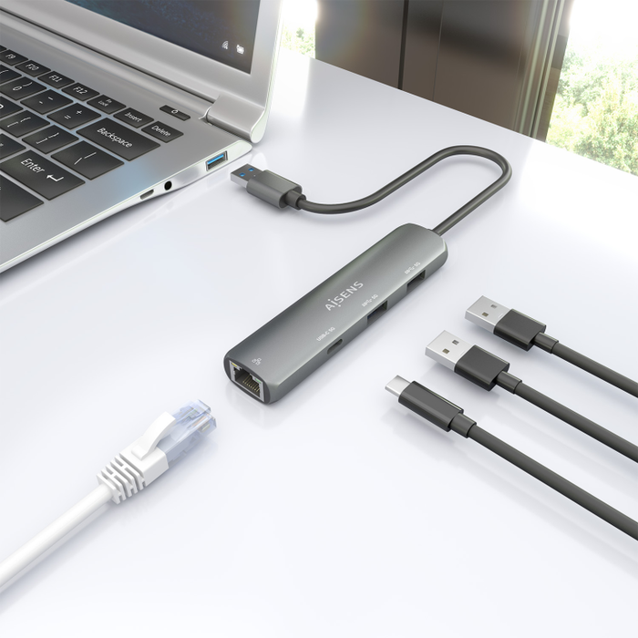 AISENS Dock USB-A a Ethernet Gigabit + Hub 1xUSB-C+2xUSB-A, Gris, 15cm, RTL8153B AISENS Dock USB-A a Ethernet Gigabit + Hub 1xUSB-C+2xUSB-A, Gris, 15cm, RTL8153B