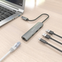 AISENS Dock USB-A a Ethernet Gigabit + Hub 1xUSB-C+2xUSB-A, Gris, 15cm, RTL8153B