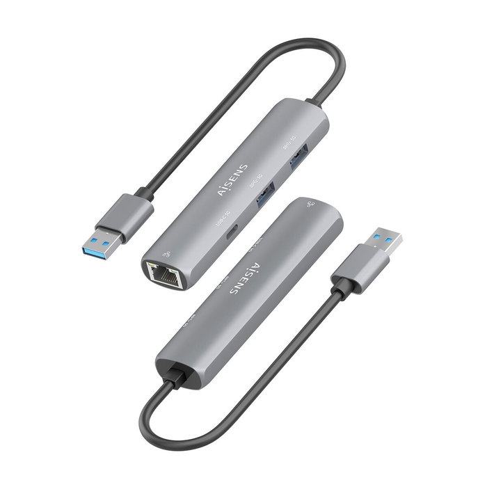 Aisens Docking Station USB-A a Gigabit Ethernet + Hub 1xUSB-C y 2xUSB-A, Gris