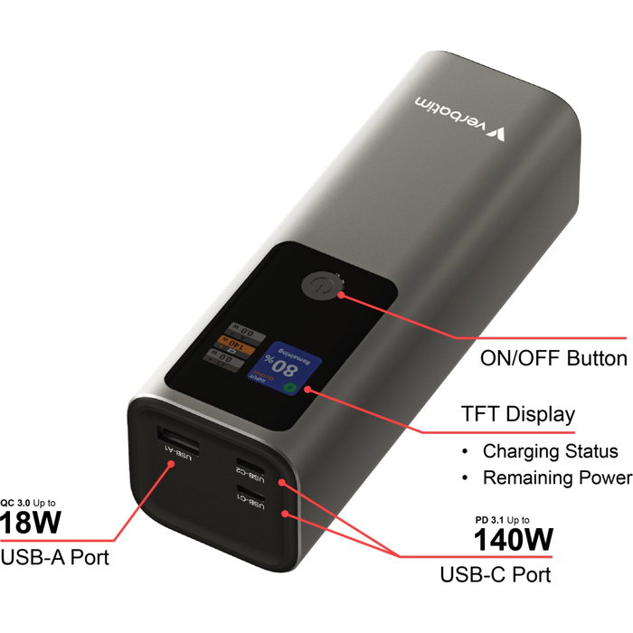 Verbatim Charge 'n' Go Powerbank 27.000 mAh Gris