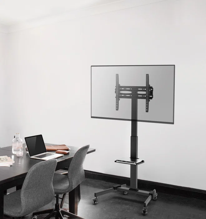 Fonestar STS-4244N Soporte de Suelo para TV de 32" a 65", Negro - Ajustable en Altura, con Ruedas y Frenos, Bandeja Multimedia, Compatible VESA hasta 400x400