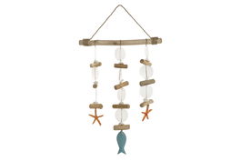 DKD Home Decor 3 x 52 x 30 cm (4 Unidades) Decoracion Colgante Mediterraneo Madera Resina Multicolor Natural Hecho a mano